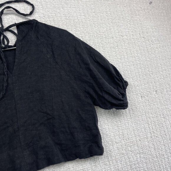 House of Harlow 1960 Women's Size XS Black Linen blend Crop Top Short sleeves - Picture 12 of 13